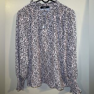 2/$35 NEW CBR Large Leopard Animal Print Oversized Tunic Blouse Keyhole Neck